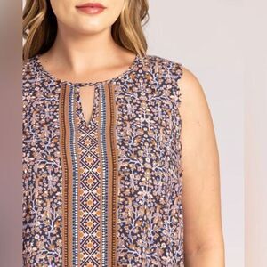 NWT Plus Size Women’s Boho Tank Top with Keyhole Brown Pink - Size 1XL